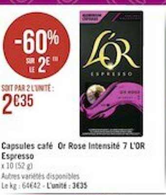 Capsules Café Or Rose Intensité 7 L'or Espresso