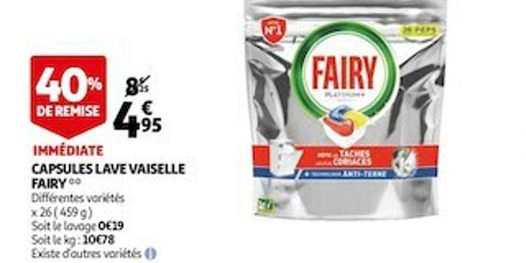 capsules lave vaisselle fairy 40% de remise immédiate