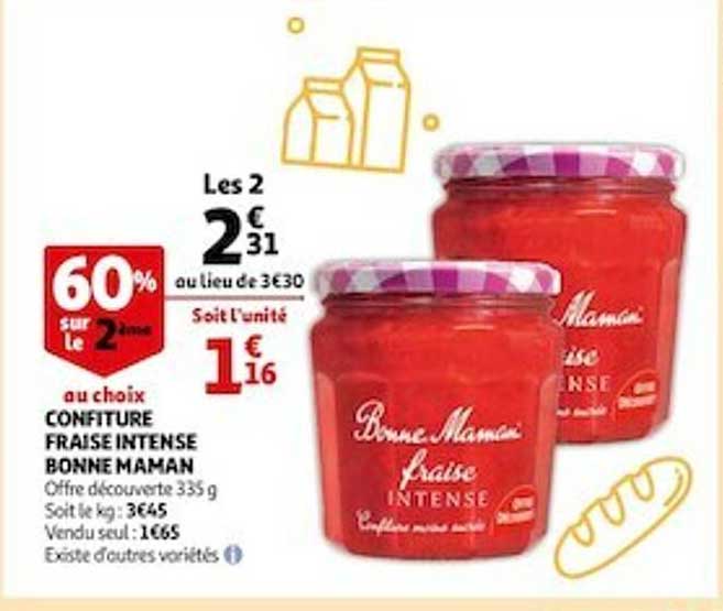 confiture fraise intense bonne maman 60% sur le 2ème au choix