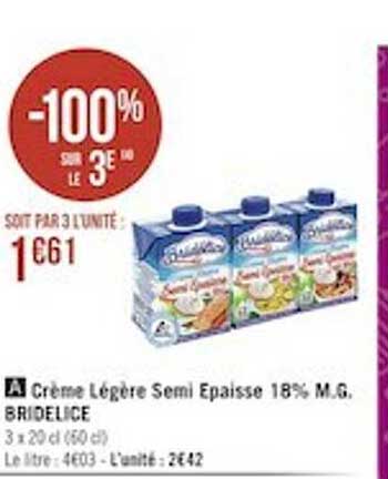 crème légère semi épaisse 18% m.g. bridélice