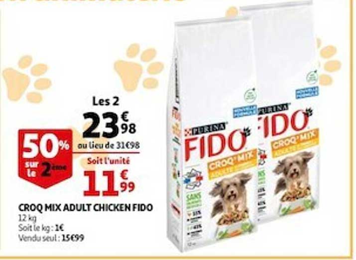 croq mix adult chicken fido 50% sur le 2ème