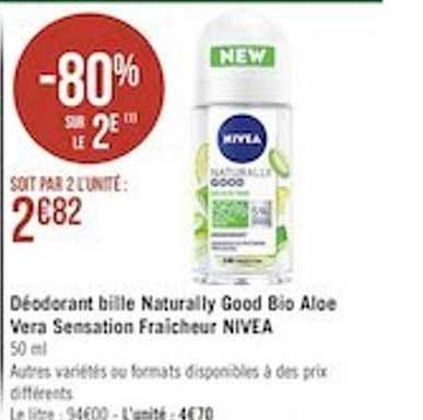 déodorant bille naturally good bio aloé vera sensation fraîcheur nivea