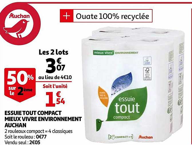 essuie tout compact mieux vivre environnement auchan