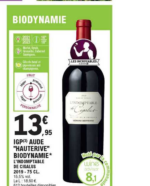 igp aude "hauterive" biodynamie l'indomptable de cigalus