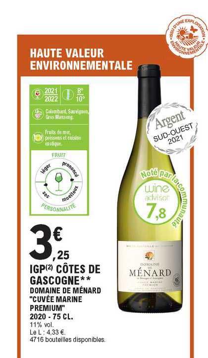 igp côtes de gascogne domaine de ménard "cuvée marine premium"