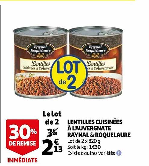 lentilles cuisinées à l'auvergnate raynal & roquelaure