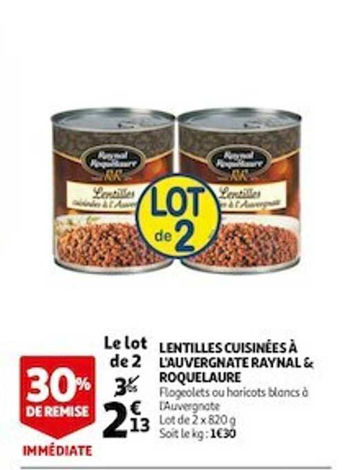 lentilles cuisinées à l'auvergnate raynal & roquelaure 30% de remise immédiate