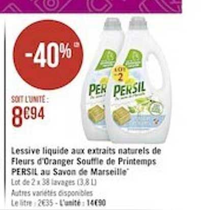 lessive liquide aux extrait naturels de fleurs d'oranger souffle de printemps persil au savon de marseille