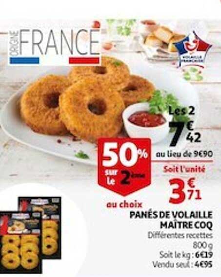 panés de volaille maître coq 50% sur le 2ème au choix