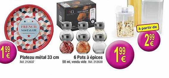 plateau métal 33 cm 6 pots à épices