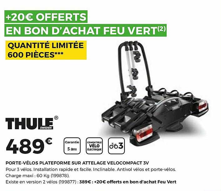 porte-vélos plateforme sur attelage velocompact 3v thule