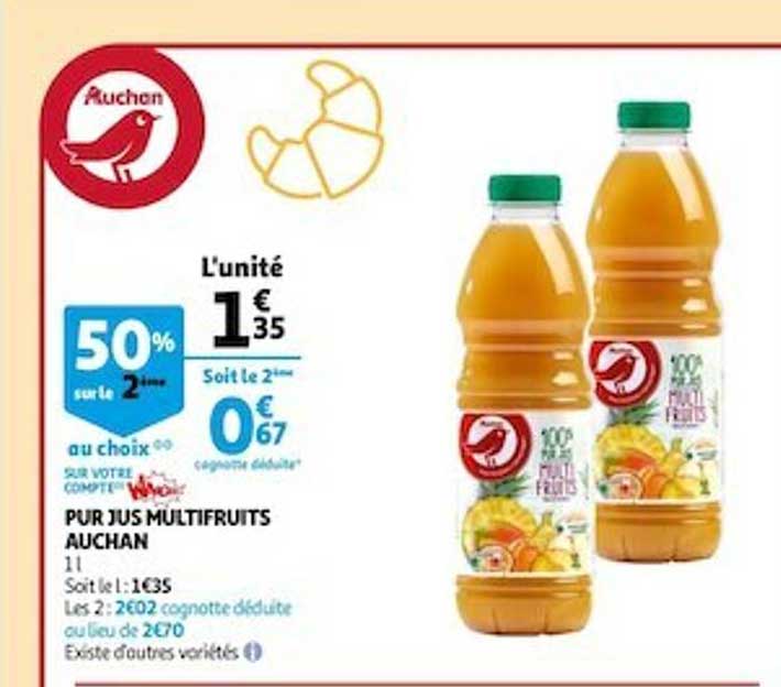 Pur Jus Multifruits Auchan 50% Sur Le 2ème Au Choix