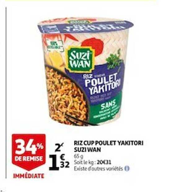 riz cup poulet yakitori suzi wan 34% de remise immédiate