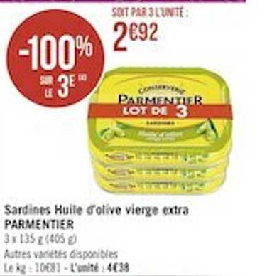 Sardines Huile D'olive Vierge Extra Parmentier