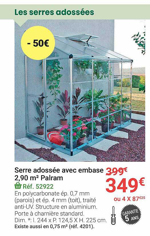 serre adossée avec embase 2,90 m² palram