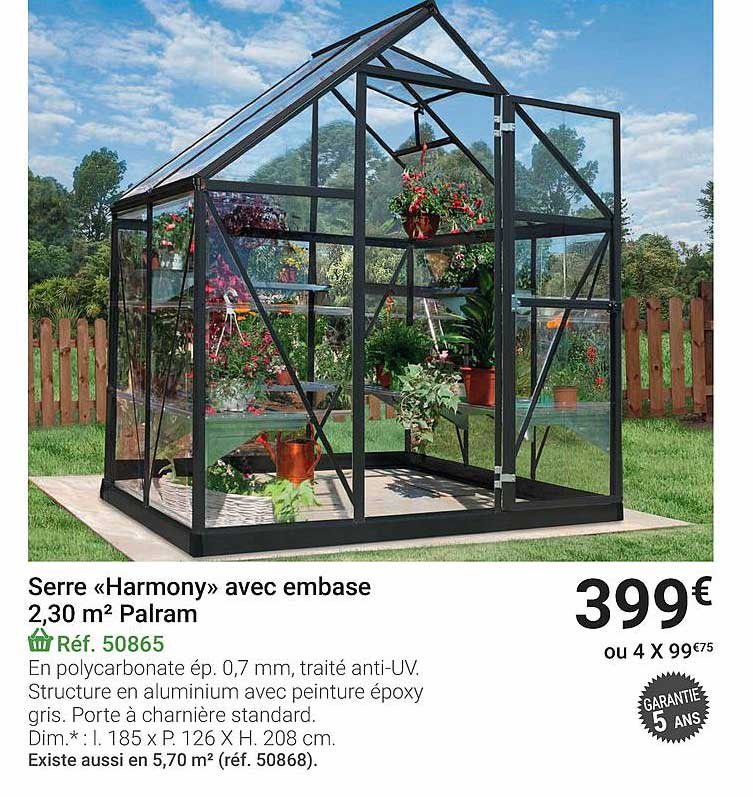 serre harmony avec embase 2.3 m2 palram