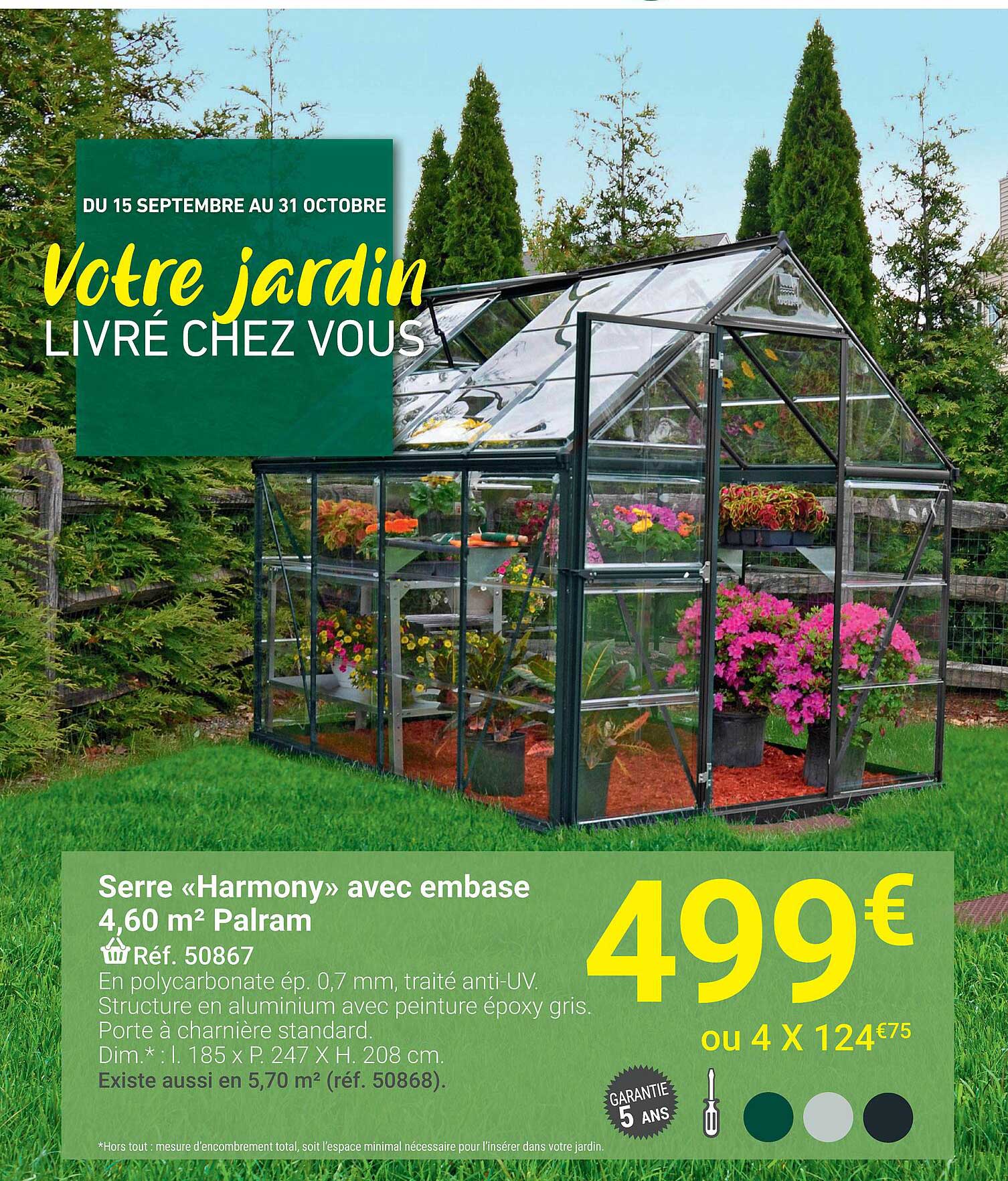 serre harmony avec embase 4.60 m2 palram