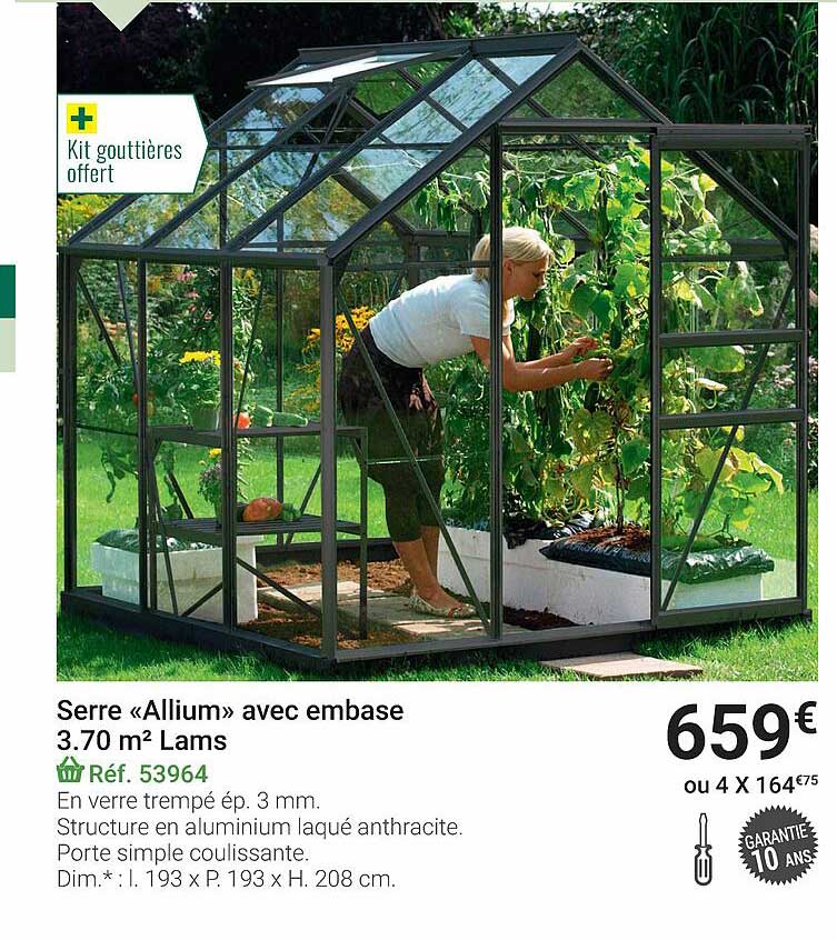 serre «allium» avec embase 3.70 m² lams
