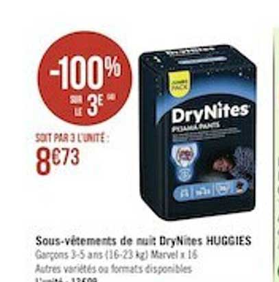 sous-vêtements de nuit drynites huggies