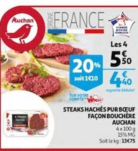 steaks hachés pur boeuf façon bouchère auchan