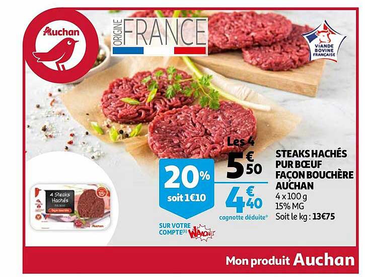 steaks hachés pur bœuf façon bouchère auchan