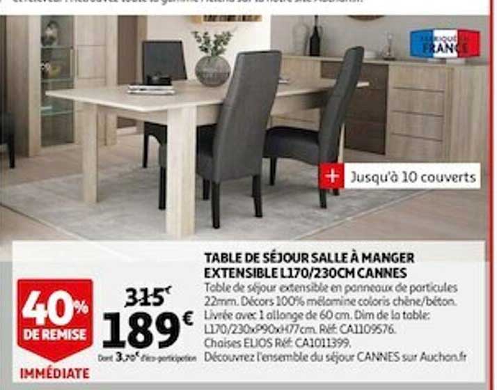 table de séjour salle à manger extensible l170-230cm cannes