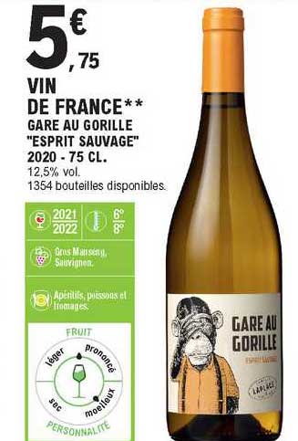 vin de france** gare au gorille "esprit sauvage" 2020