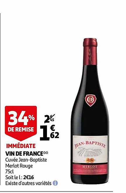 vin de france cuvée jean-baptiste merlot rouge