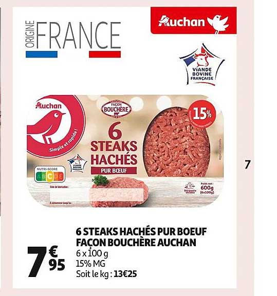 6 steaks hachés pur boeuf façon bouchère auchan