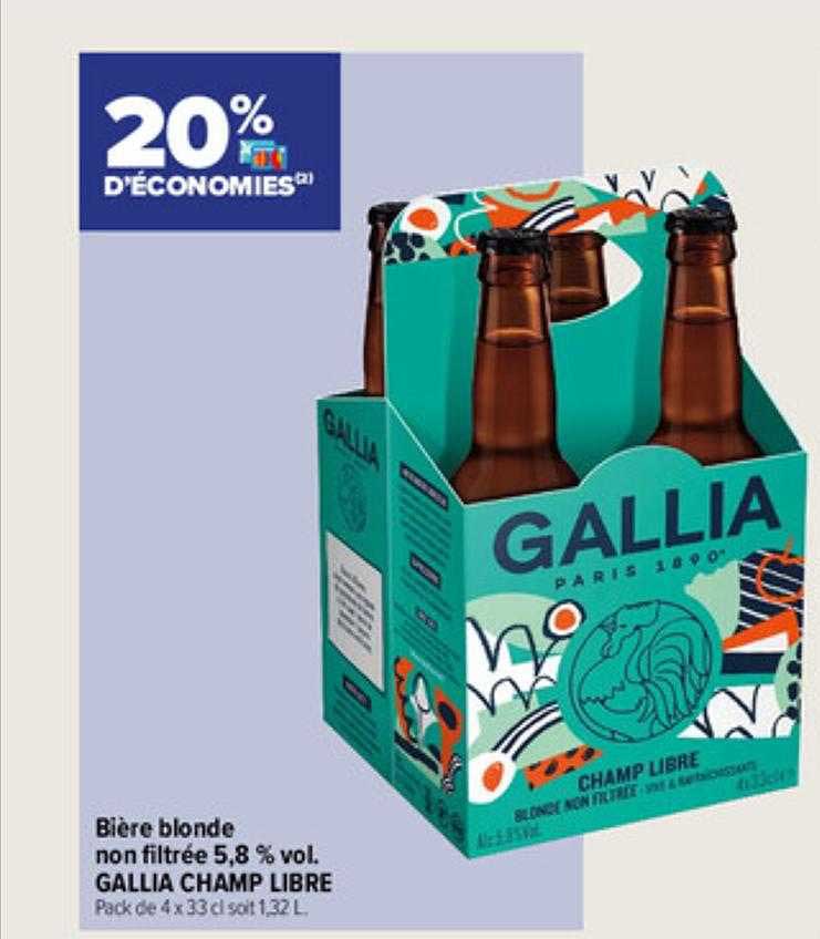 bière blonde non filtrée 5,8% vol. gallia champ libre