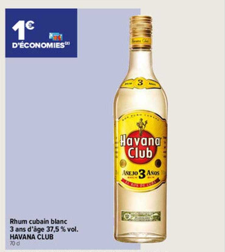 rhum cubain blanc 3 ans d'âge 37,5% vol. havana club