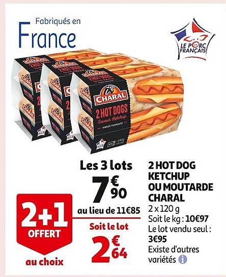 2 hot dog ketchup ou moutarde charal