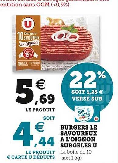 Burgers Le Savoureux à L'oignon Surgelés U