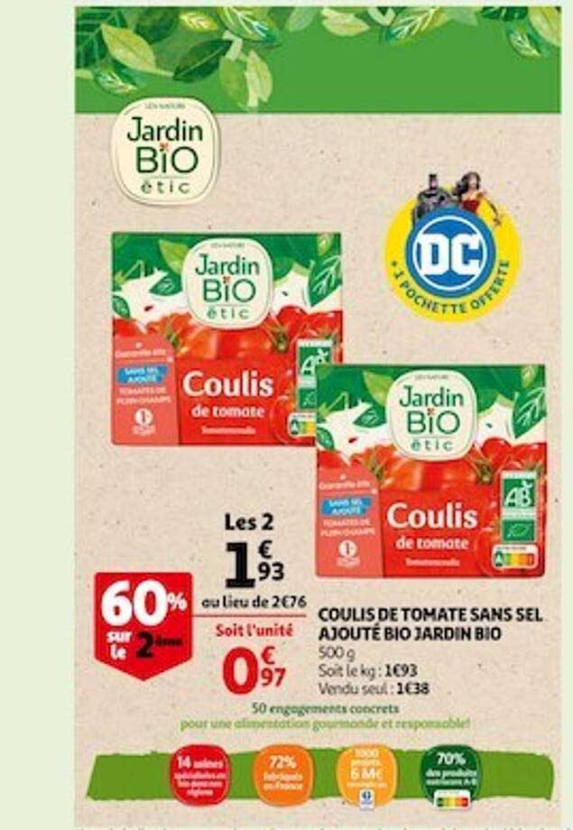 coulis de tomate sans sel ajouté bio jardin bio
