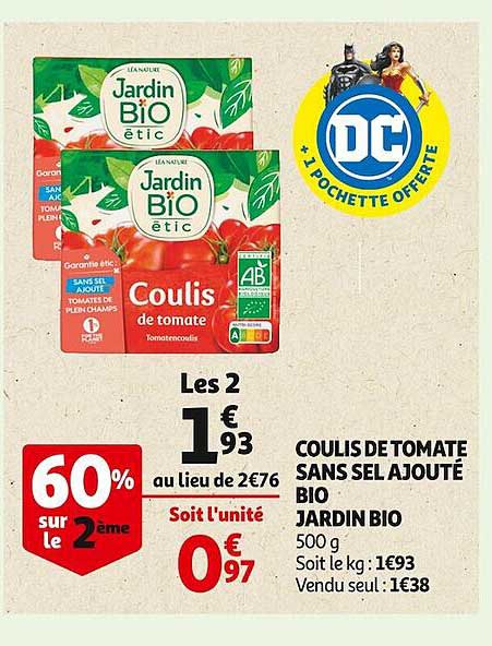 coulis de tomates sans sel ajouté bio jardin bio