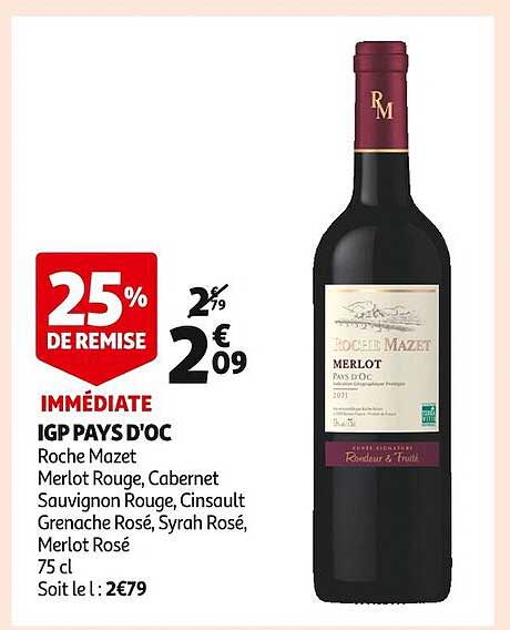 igp pays d'oc roche mazet merlot rouge, cabernet sauvignon rouge, cinsault