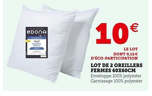 lot de 2 oreillers fermes 60 x 60 cm edona