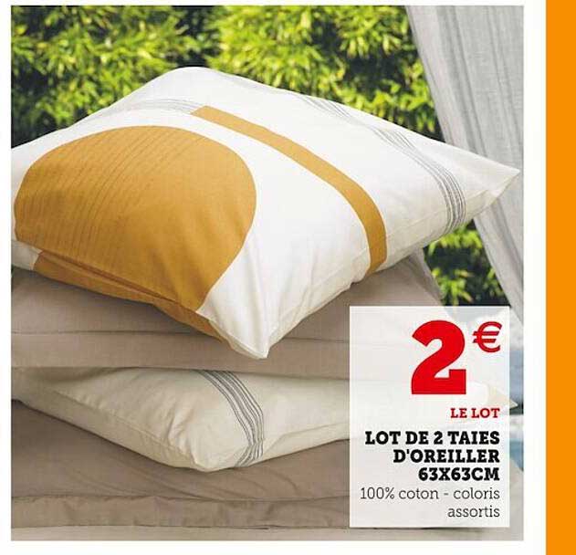 lot de 2 taies d'oreiller 63 x 63 cm