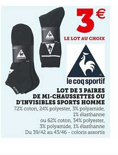 lot de 3 paires de mi-chaussettes ou d'invisibles sports homme le coq sportif