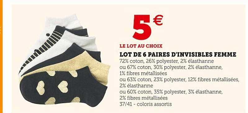 lot de 6 paires d'invisibles femme