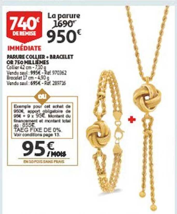 parure collier + bracelet or 750 millièmes
