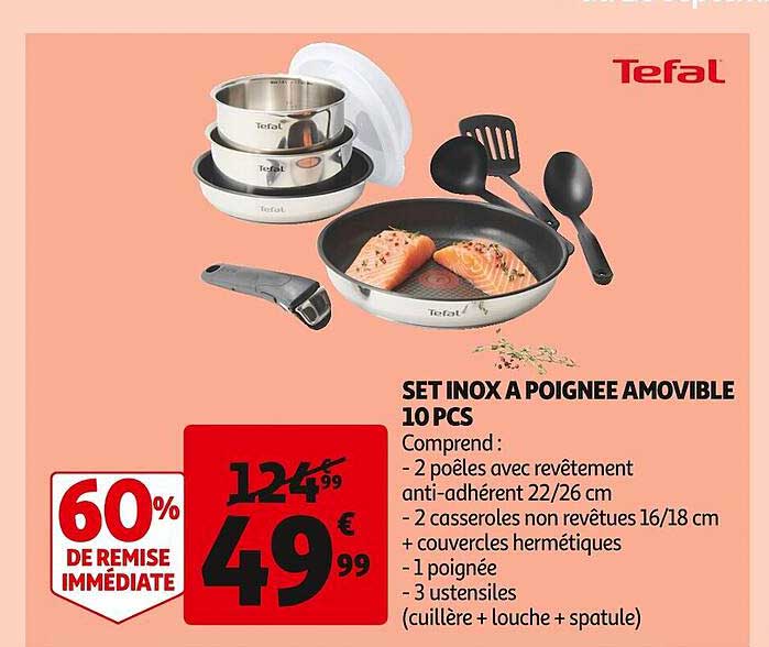set inox à poignée amovible 10 pcs tefal
