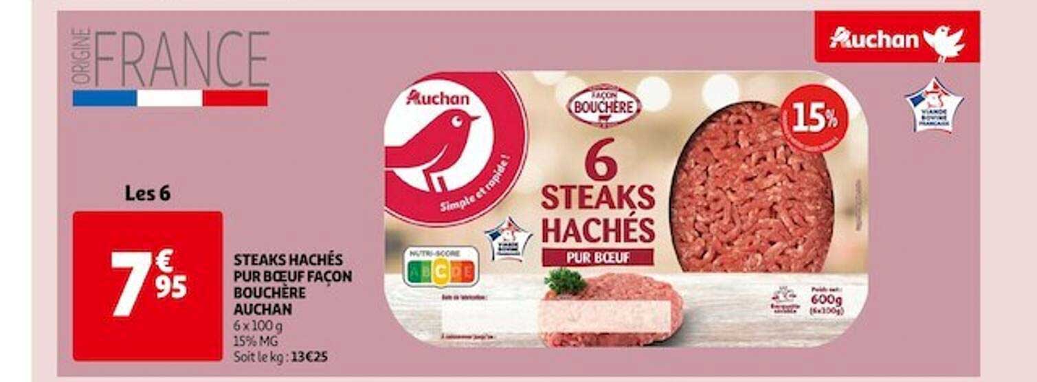 steaks hachés pur boeuf façon bouchère auchan