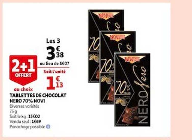 tablettes de chocolat nero 70% novi