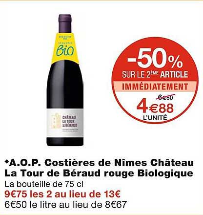 a.o.p. costières de nîmes château la tour de béraud rouge biologique