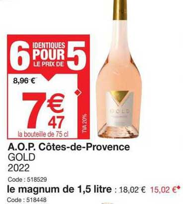 a.o.p. côtes-de-provence gold 2022, le magnum de 1,5 litre