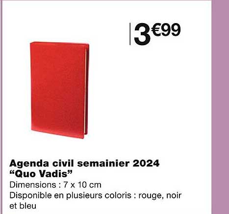 agenda civil semainier 2024 "quo vadis"