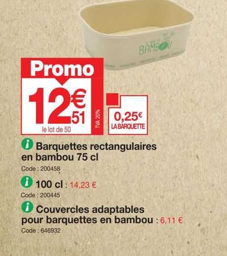 barquettes rectangulaires en bambou 75 cl, 100 cl, couvercles adaptables pour barquettes en bambou
