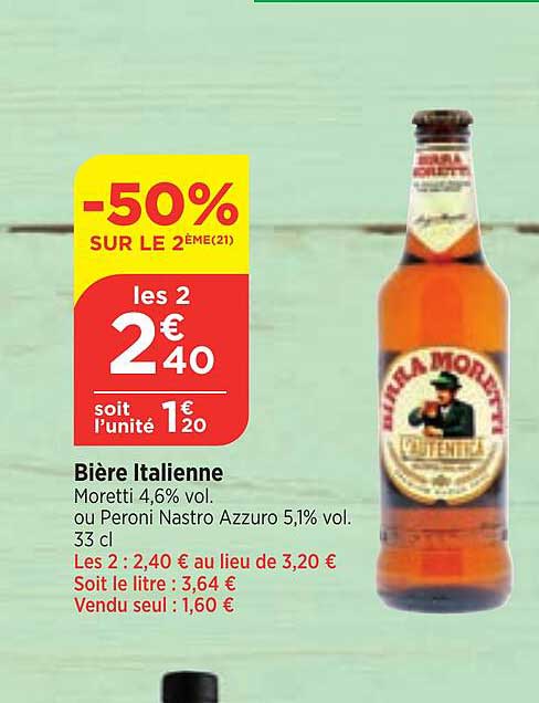 bière italienne moretti ou peroni nastro azzuro