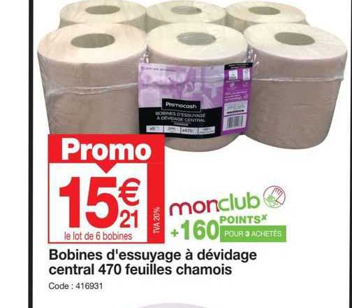 bobines d'essuyage à dévidage central 470 feuilles chamois